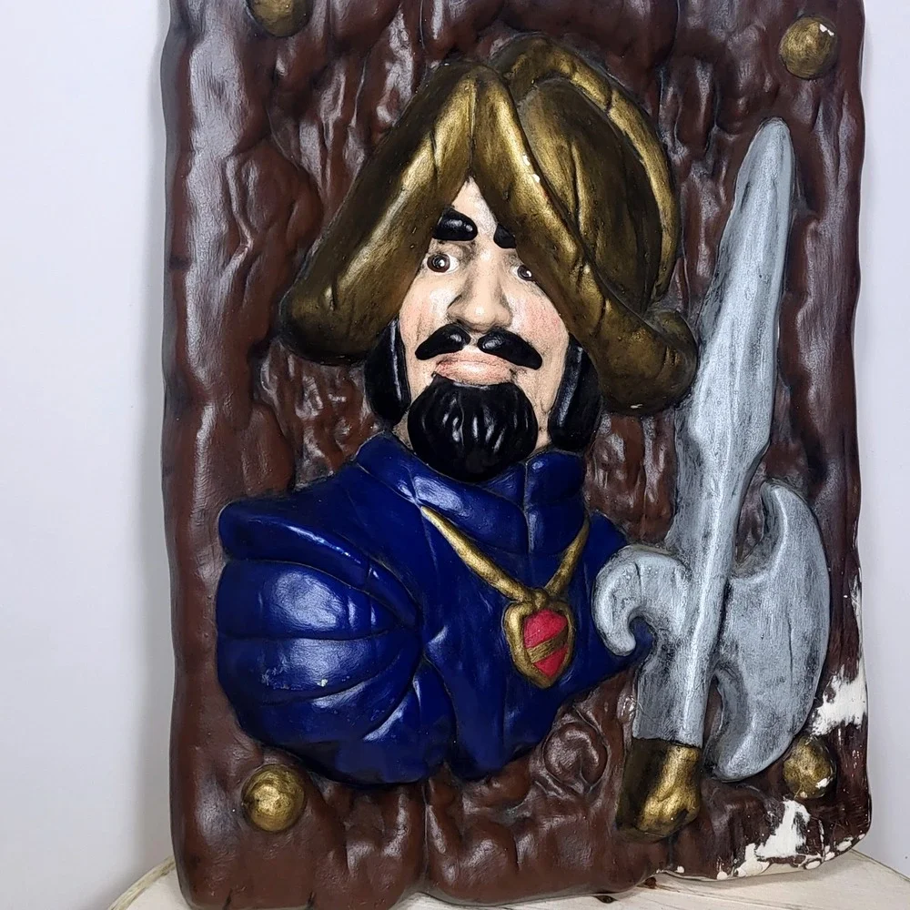 Vintage Spanish Conquistador Wall Art Plaque Set 3D Relief Red Blue Gold 14x10
